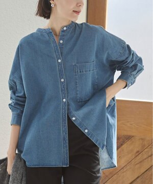  【ANGIE VINTAGE】オーバーサイズ バンドカラー デニムシャツ