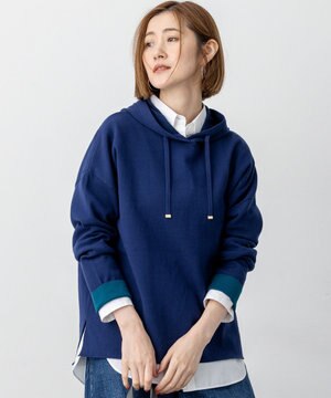  【洗える】ダブルフェイスニット パーカー