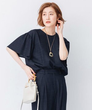  【洗える】デニムライクシャンブレー ピンタック ブラウス
