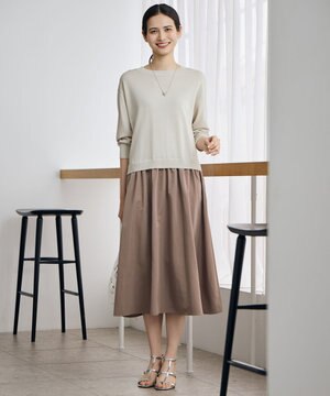  【人気異素材コンビの最新作・前後着用可】タフタコンビ ワンピース