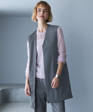  【洗える・リバーシブル着用可】T/Wツイルキルト リバーシブル パディング ジレ