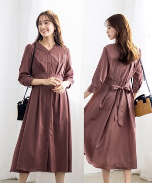  【新色追加・洗える】バックリボン前開きワンピース