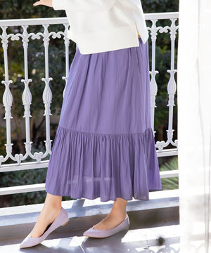 【洗える】ギャザーライトデシン ティアードスカート