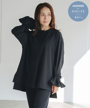 【セレモニーにも】<亀恭子さんコラボ>下から着られちゃう!シュシュ付き2WAYカフスブラウス