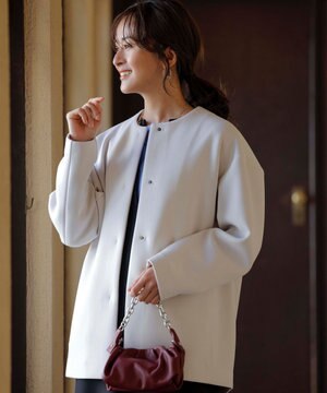  【洗える/シワになりにくい】ダブルフェイスジャージー　ノーカラー