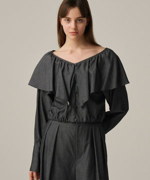  【手洗い可】シャンブレー ラッフル ブラウス（uncrave WHITE）