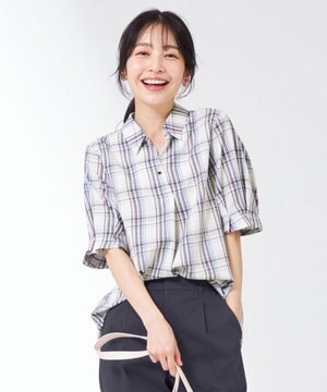  【洗える】ピケチェック ブラウス