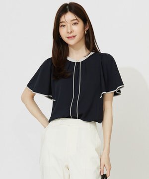 【洗える】バイカラーフレア ブラウス