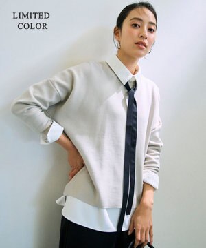  【WEB限定カラーあり】マラボーテＷジョーゼット ボウタイ付きシャツカラートップス