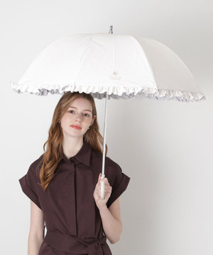  PAUL&JOE ACCESSOIRES (ポール&ジョー) 晴雨兼用日傘 長傘 ワンポイントクリザンテームフリル 一級遮光 遮熱 UV