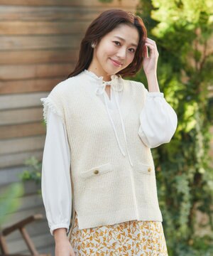  【洗える】ツイードライクニット ベスト