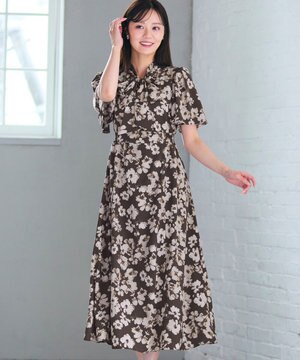 【洗える】フラワープリント クラシカル ワンピース