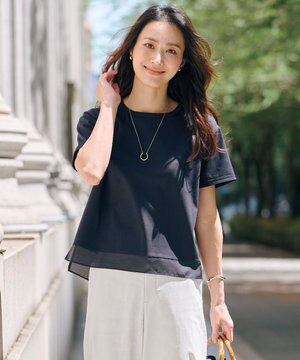  【WEB限定カラーあり・洗える】コットンスムース シアーデザイン カットソー