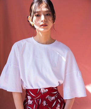 【汗ジミ防止・撥水】GIZAプレーティング天竺 袖フレア Tシャツ