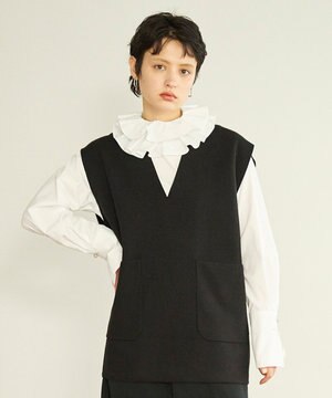  【洗える】Vネックニットベスト