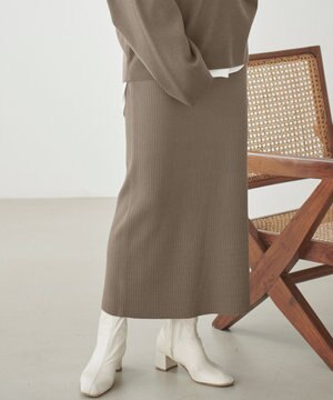 【洗える】ウールビスコースリブニットスカート