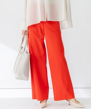  【洗える】スラブツイルストレッチ ワイド パンツ