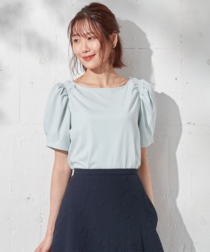 【洗える】マカロンカラーギャザースリーブ カットソー