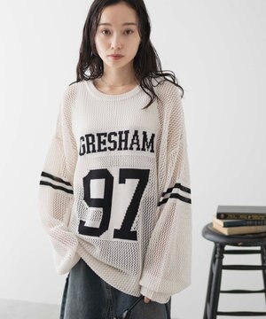  ロゴメッシュジャガードニット