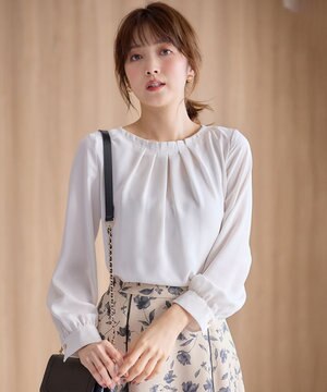  【洗える】フロントタックノーブル ブラウス