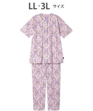  ワコール_リラックス＆スリープ  パジャマ 5分袖 半袖 長ズボン 綿100%(本体) ミントン 3Lまで対応 大きいサイズ 夏 レディース NDT157 /ワコール