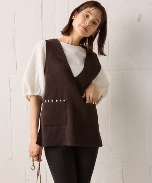 【洗える・軽量】パールディテールニット ベスト