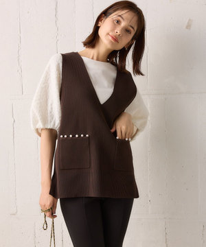 【洗える・軽量】パールディテールニット ベスト