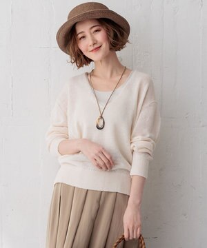  【CLASSY.6月号掲載/洗える】ピュアリネンバルキー Vネックニット
