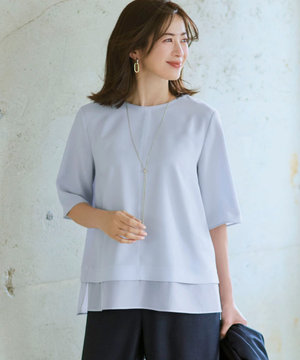 【新色追加/Oggi掲載】ストレッチジョーゼット シアーコンビ カットソー