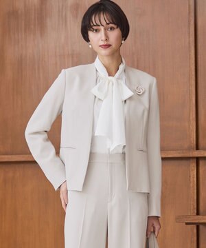 【セットアップ対応/洗える】トリアセダブルジョーゼット ノーカラー ジャケット