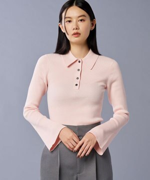 【洗濯機洗い可】リブ フレアスリーブポロニット(uncrave STANDARD)