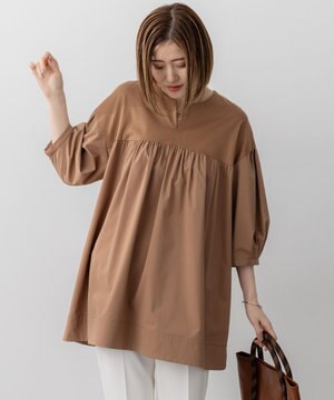  【洗える】シルキータフタコンビ チュニック カットソー