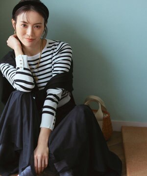  【洗える】ラスターコットンポリエステル ボーダー ニット