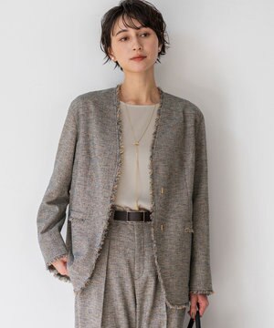  リネンライクブッチャー フリンジノーカラージャケット