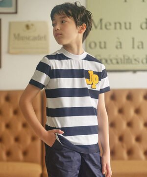  【110-130cm】ボーダーJPサガラ刺繍 Ｔシャツ