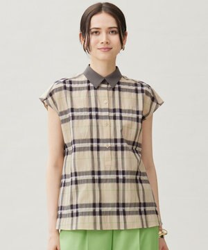  【洗える】シアーブライトチェック ブラウス