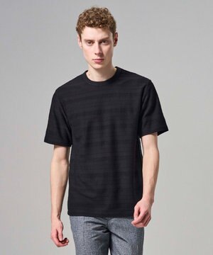 【新柄 / 新素材】ジャガードボーダー　クルーネックTシャツ