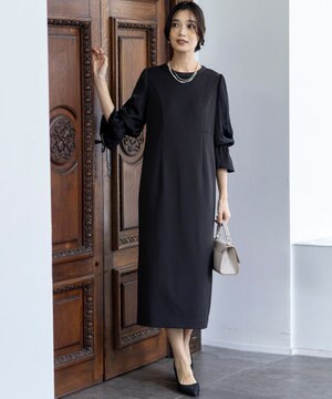  【洗える】ベルスリーブナロー ドレス