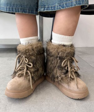  ボリュームファーレースアップFムートンブーツ