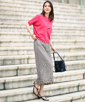 【SHIHOさん着用・こだわり素材・セットアップ対応】パネルレース スカート