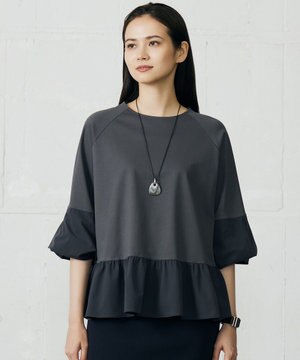  クリアコットンポンチペプラム カットソー