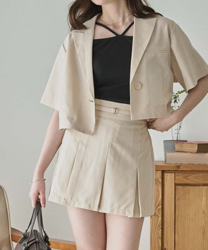  【SETUP可】リネンライクプリーツミニスカパン