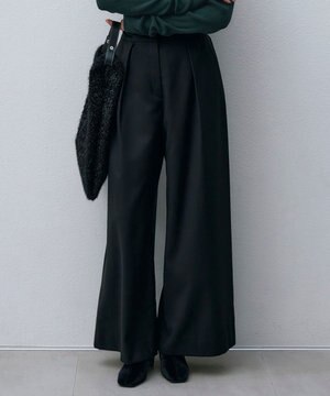  【洗える】 ウールヴィスコースストレッチ タックパンツ