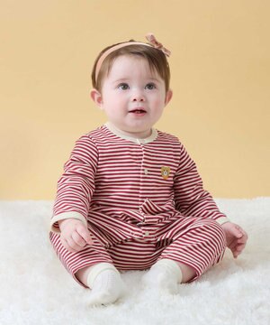  【70-80cm】【Everyday Series】ワンポイント ボーダーカバーオール