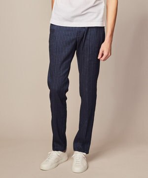  【清涼/軽量/ストレッチ】ミックスリネンストライプ イージーパンツ
