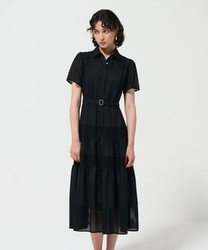  メッシュコンビシャツワンピース