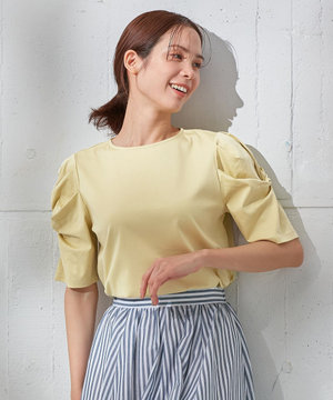 シルケットスムース ツイストタックスリーブトップス