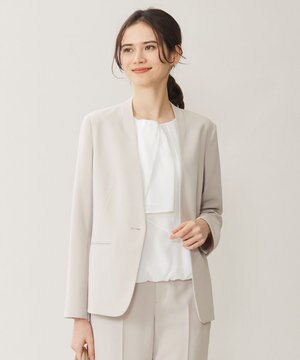  【セットアップ対応・UVカット・接触冷感・洗える】ライトストレッチノーカラー ジャケット