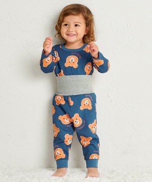 【80-120cm】 ビーンズフェイスプリント 腹巻き付き長袖パジャマ