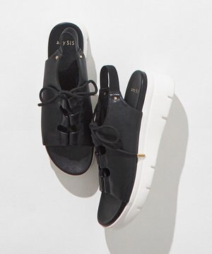  【23.5~24.0cm】レースアッププラットフォーム サンダル